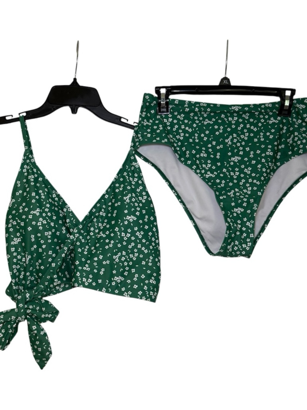 Green Floral Tie-Front Bralette & High-Waist Bikini Bottom Set